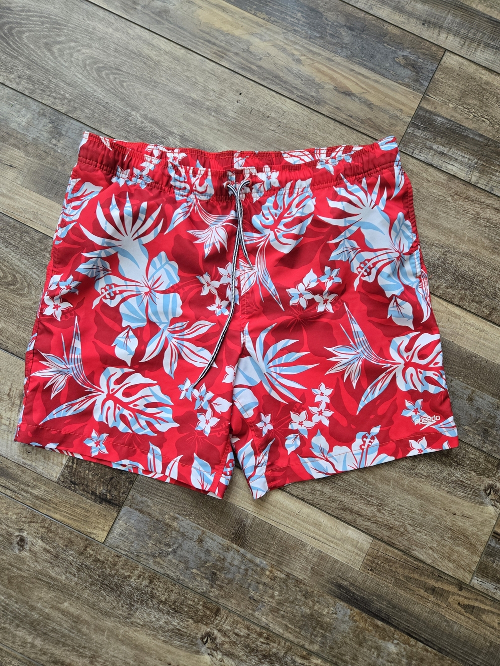 Speedo Men's Tropical Hibiscus Swim Trunks Red Blue XL
